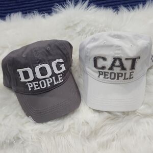 Gray and White 'Dog People' and 'Cat People' Hats